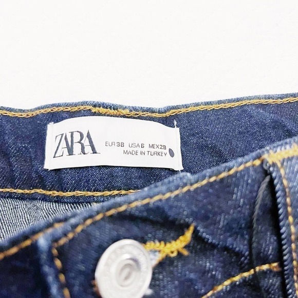 Zara High Rise Wide Leg Dark Wash Denim Jeans Raw Hem SZ6 NWT - Picture 7 of 9